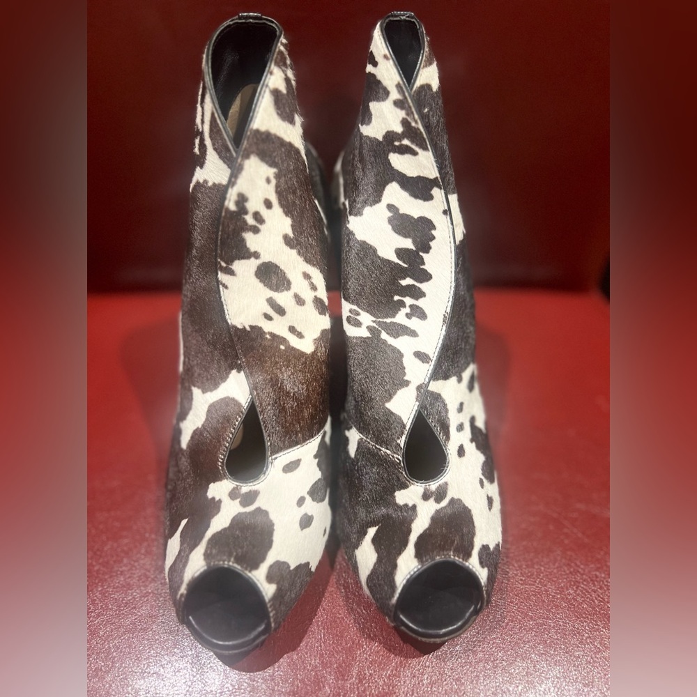 Gianvito Rossi Black and White Cow Fur Heels